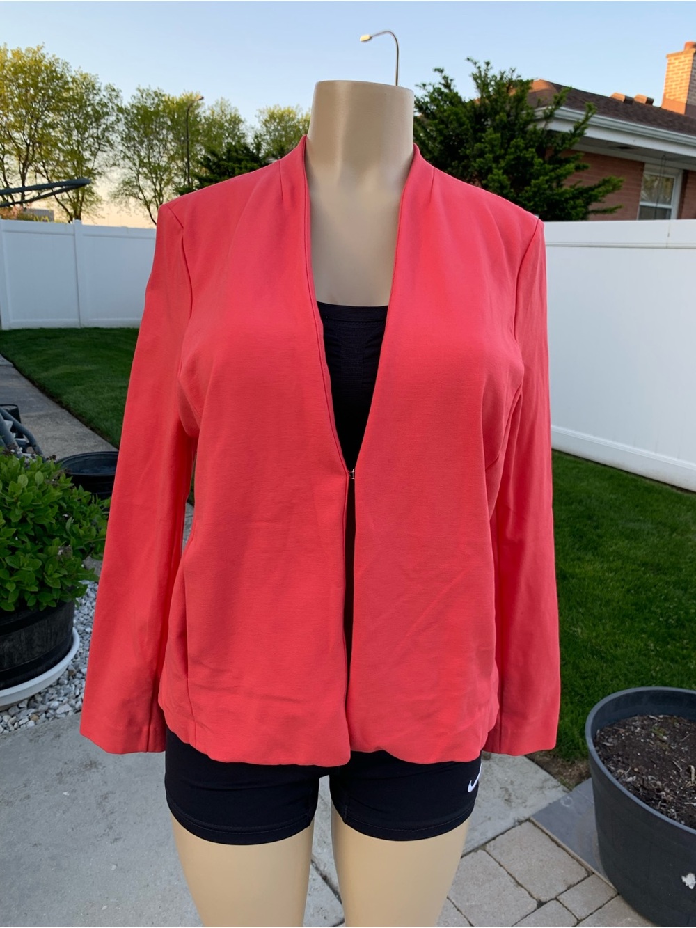 Liz Claiborne Bright coral pink  Open Front Blazer Jacket size L